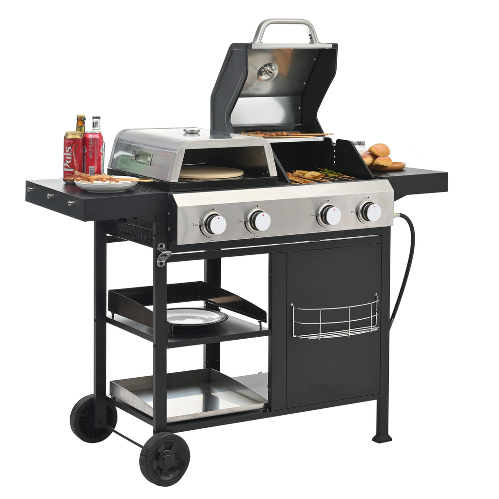 2+2 multifunctional gas barbecue grill and covered grill combination for outdoor cooking