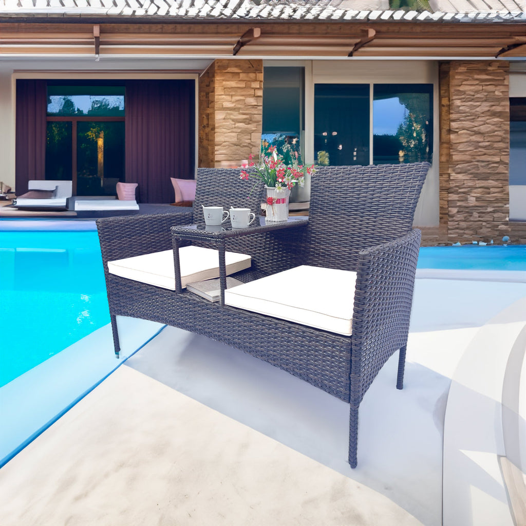 Wicker Patio Set Outdoor Set with Removable Cushions & Table