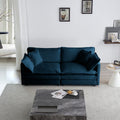Modern Fabric Loveseat, Large Size Deep 2-Seat Sofa with 4 Pillows ,Blue Chenille