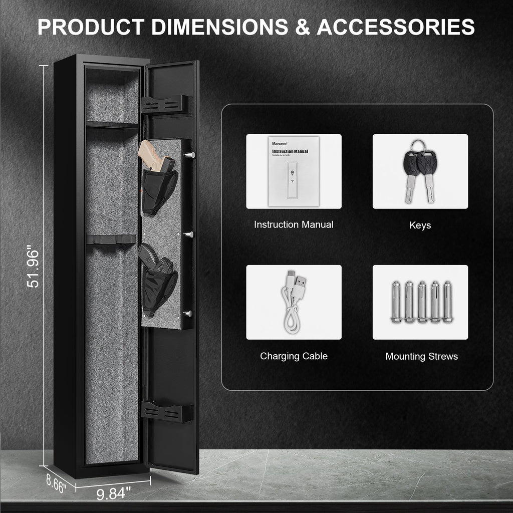 5 gun safes with 3 pistol pockets, quick access biometric adjustable heavy-duty gun rack