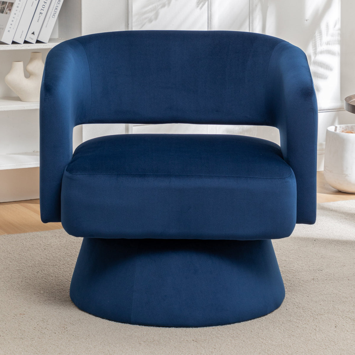 Swivel Barrel Chair, Velvet Accent Armchair 360 Degree Swivel