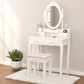 Vanity Table Set with 4 Drawer, Makeup Dressing Table w/Cushioned Stool