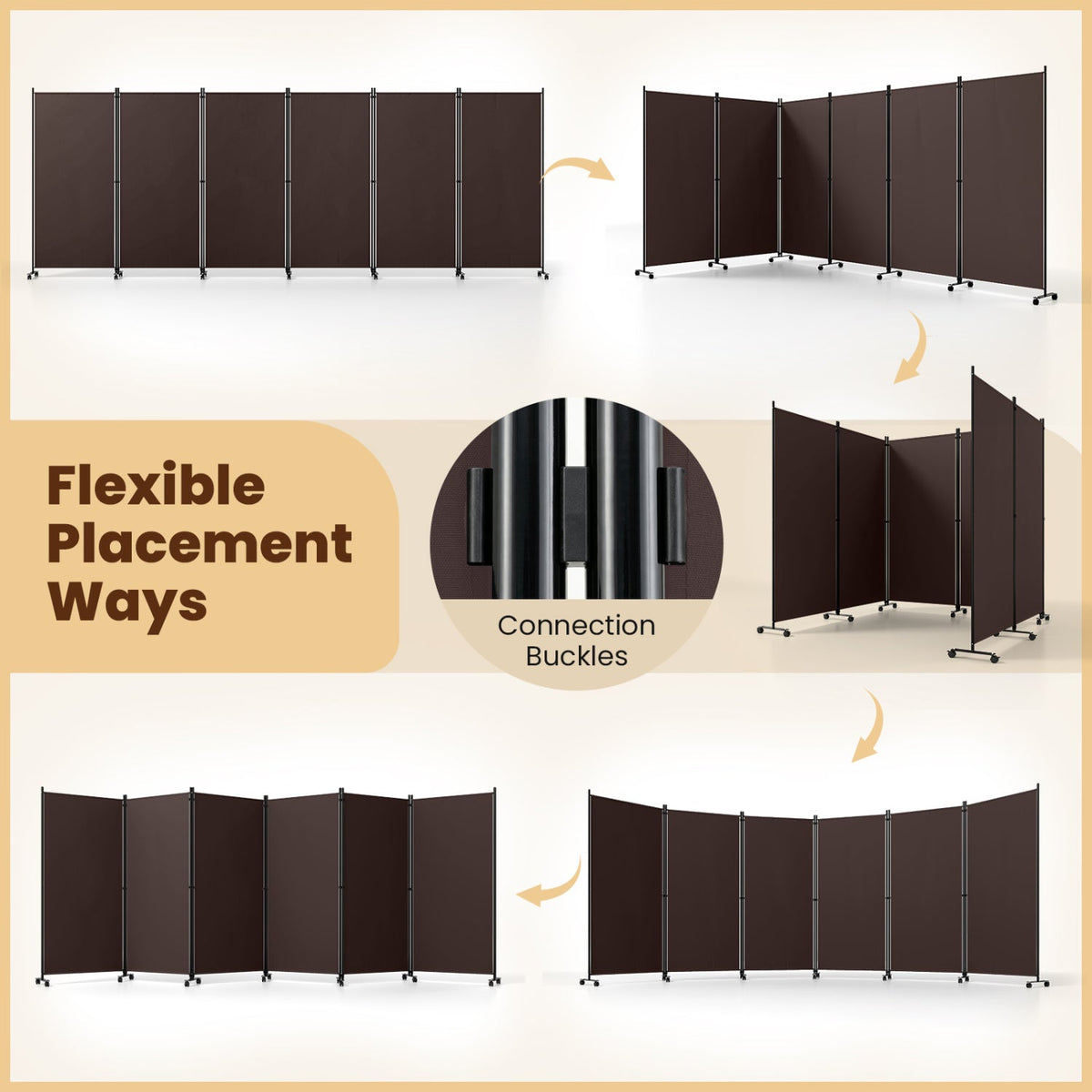 6-Panel Folding Room Divider with Wheels