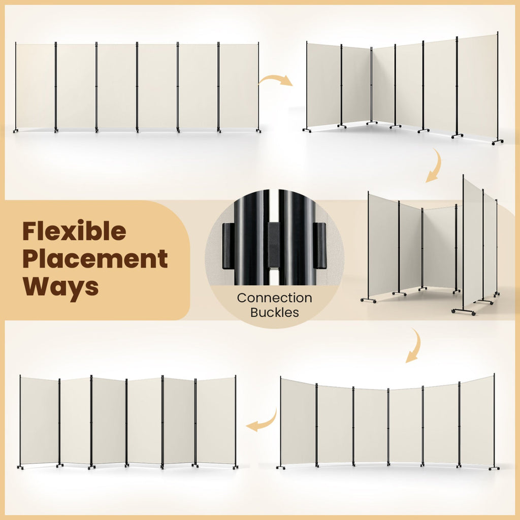 6-Panel Folding Room Divider with Wheels