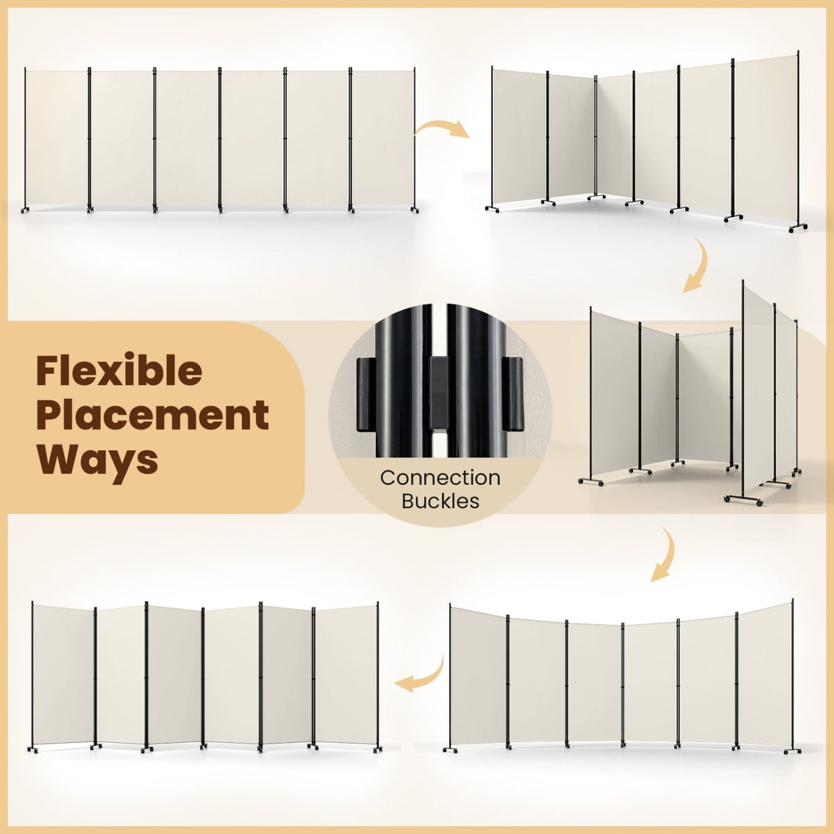 6-Panel Folding Room Divider with Wheels