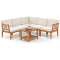6 Pieces Acacia Wood Patio Set with Cushions and 2-Tier Coffee Table