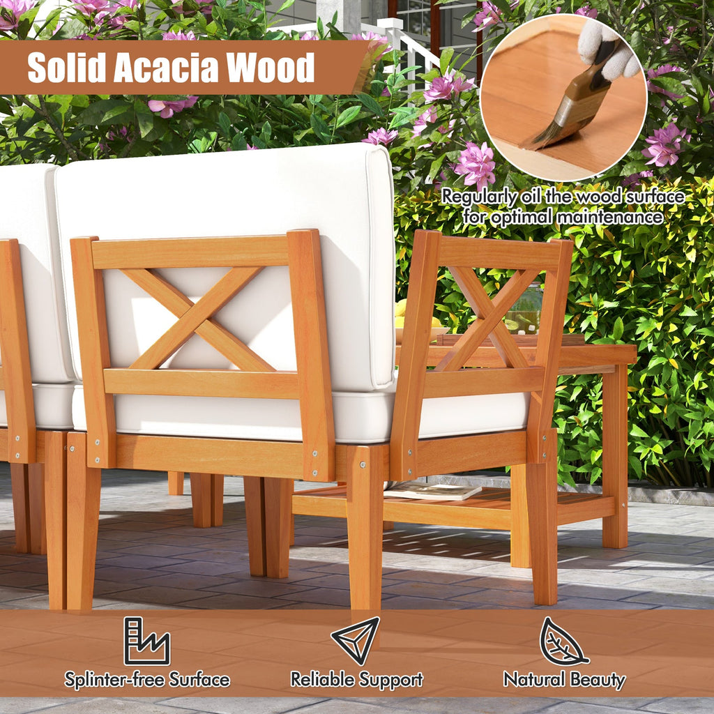 6 Pieces Acacia Wood Patio Set with Cushions and 2-Tier Coffee Table