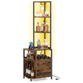 6-Tier Corner Bar Cabinet with LED Lights and Charging Station