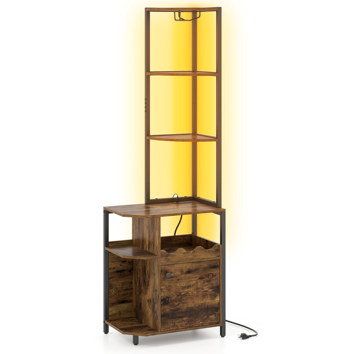 6-Tier Corner Bar Cabinet with LED Lights and Charging Station