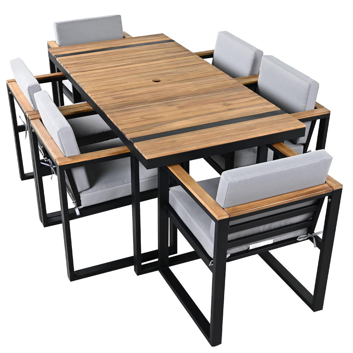 7 Pieces Dining Set Table And Chair Set With And Removable Cushions For Patio
