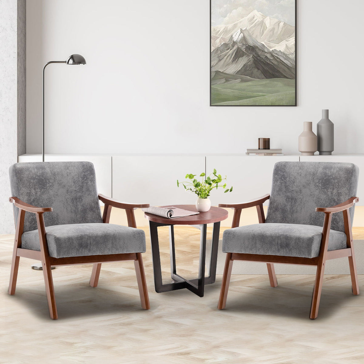 Mid Century Modern Accent Chair With Solid Wood Frame
