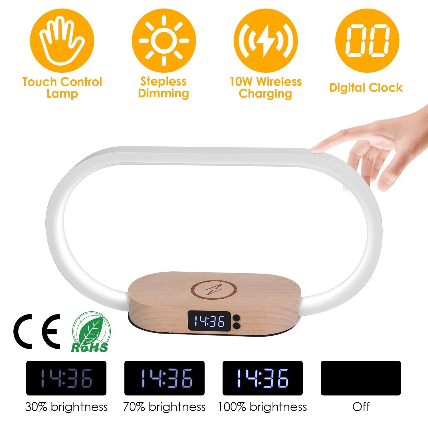 Bedside Table Lamp Touch Control Lamp with Clock