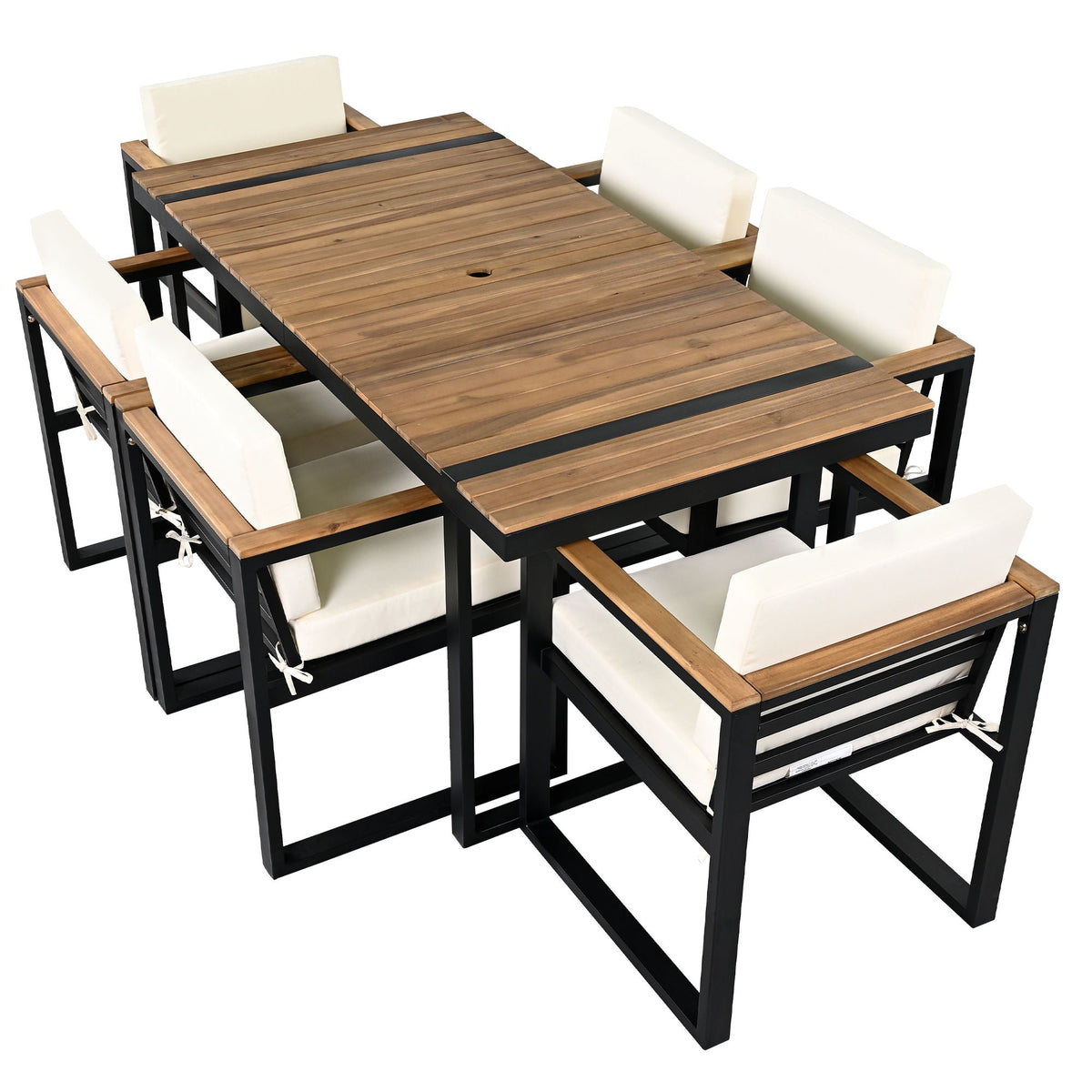 7 Pieces Dining Set Table And Chair Set With And Removable Cushions For Patio