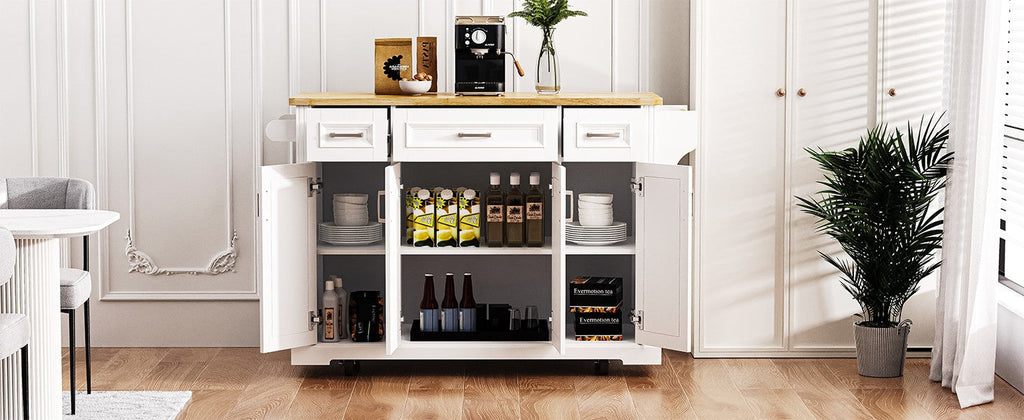 54-Inch Large Kitchen Island with Rubber Wood Drop Leaf