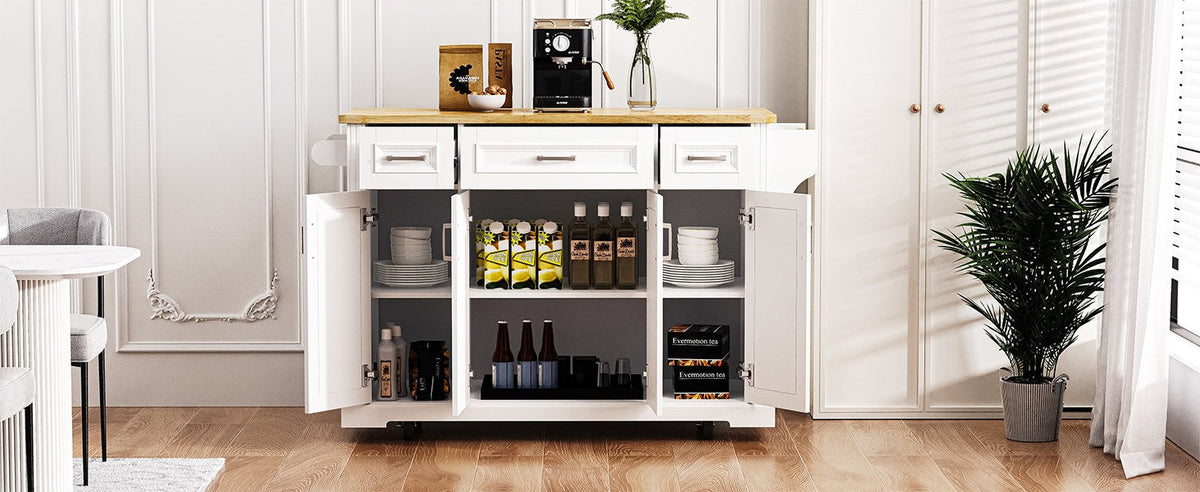 54-Inch Large Kitchen Island with Rubber Wood Drop Leaf