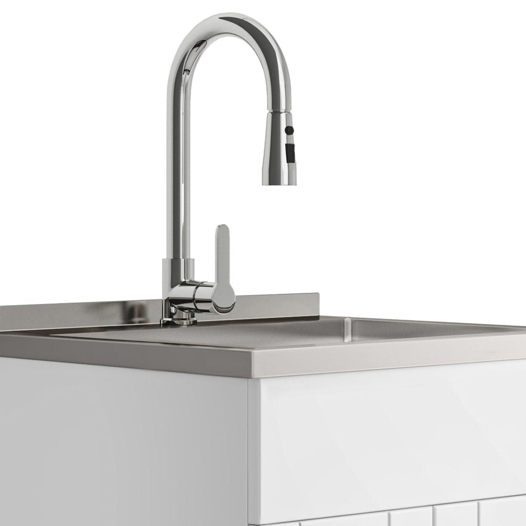 Wide, Laundry Cabinet With Faucet And Stainless Steel Sink
