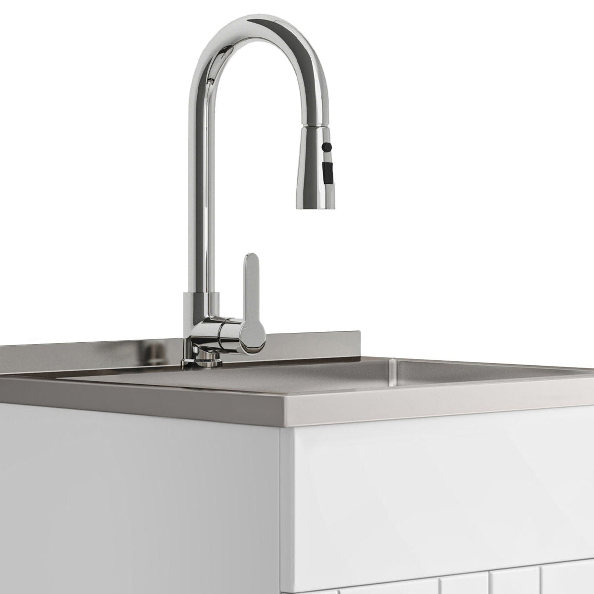 Wide, Laundry Cabinet With Faucet And Stainless Steel Sink
