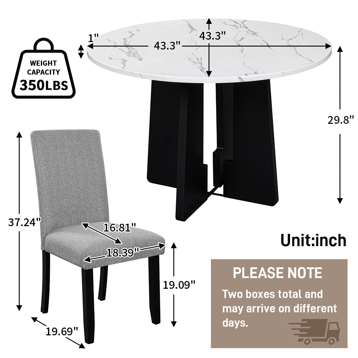 5 Piece Round Dining Table Set, Dining Table And 4 Upholstered Chairs