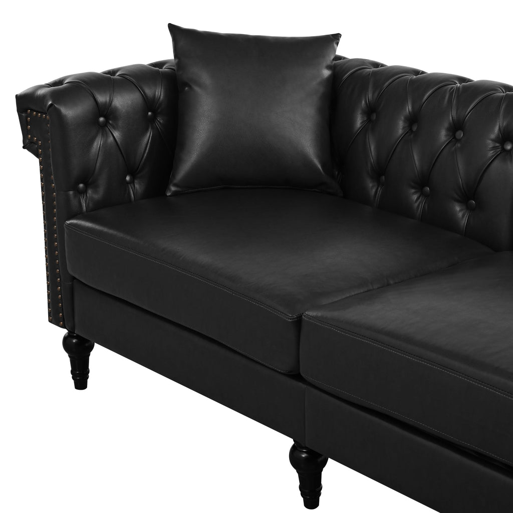 L Shaped Reversible Modern Chesterfield Sofa with Rolled Arms and Nailheads