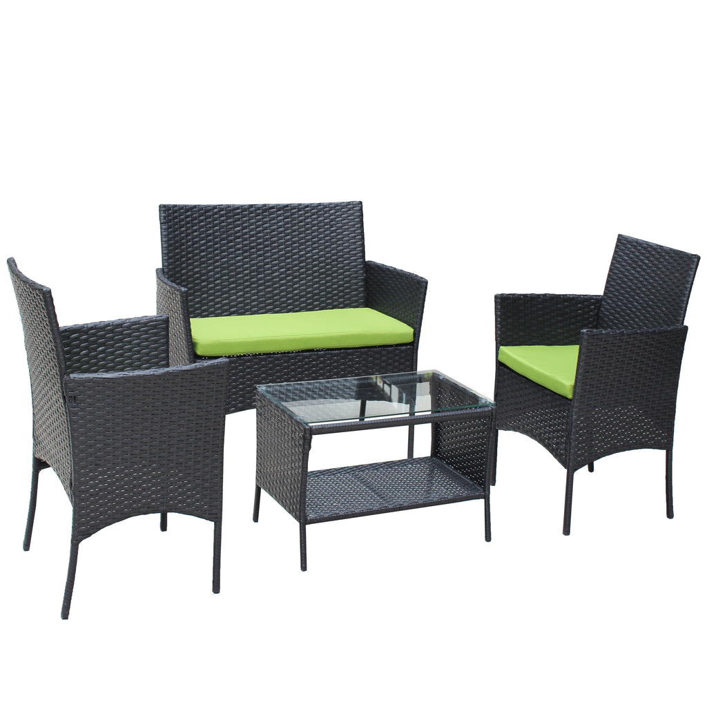 4 PC Rattan Patio Set Outdoor Cushioned Wicker Sofa Green Cushion
