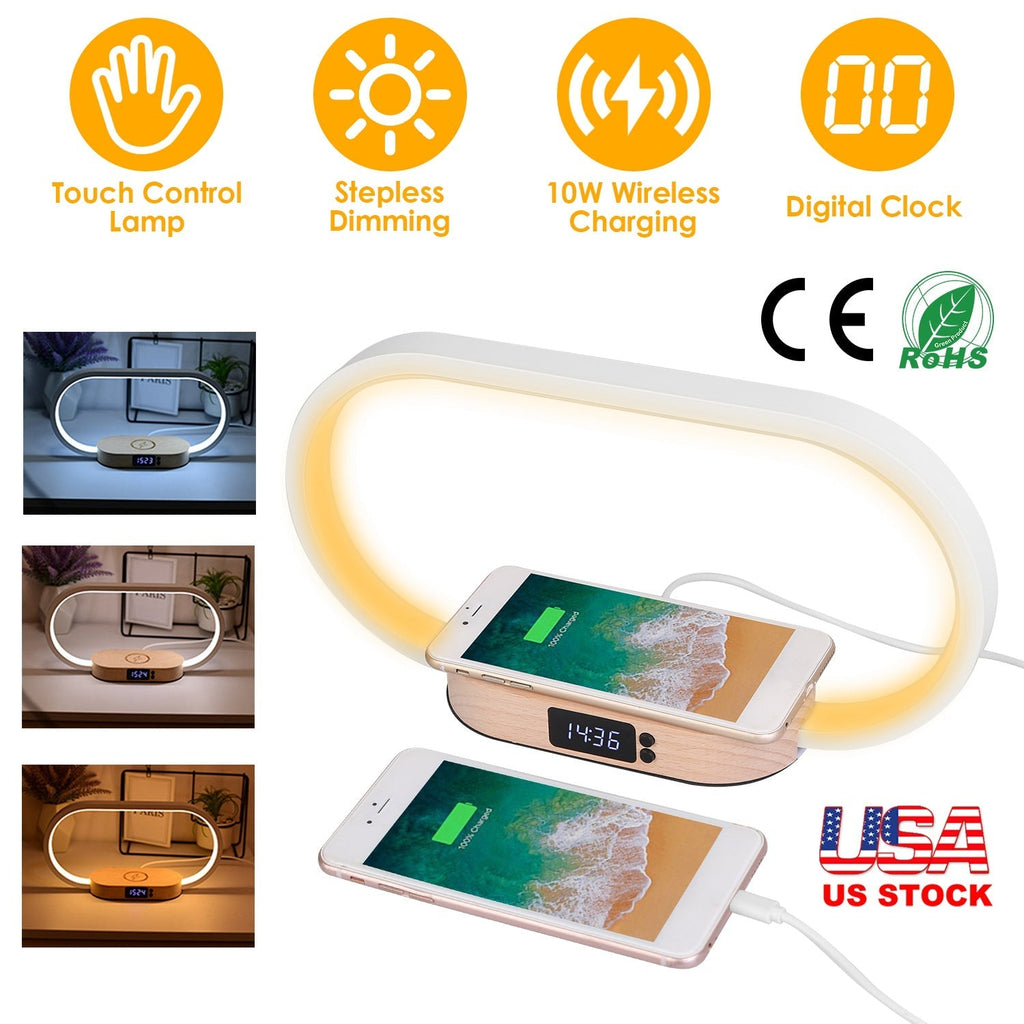 Bedside Table Lamp Touch Control Lamp with Clock