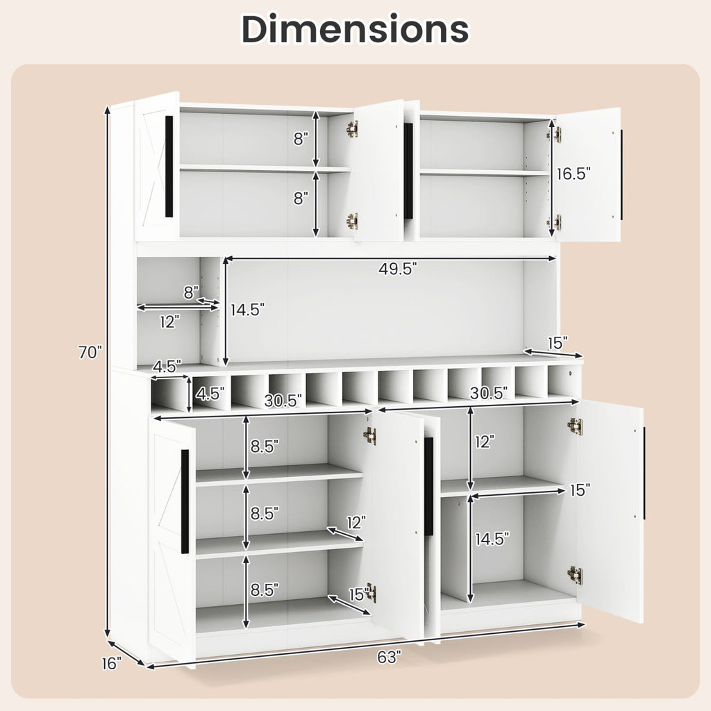 70 Inch Farmhouse Pantry Cabinet Kitchen Buffet Hutch with 4 Cabinets