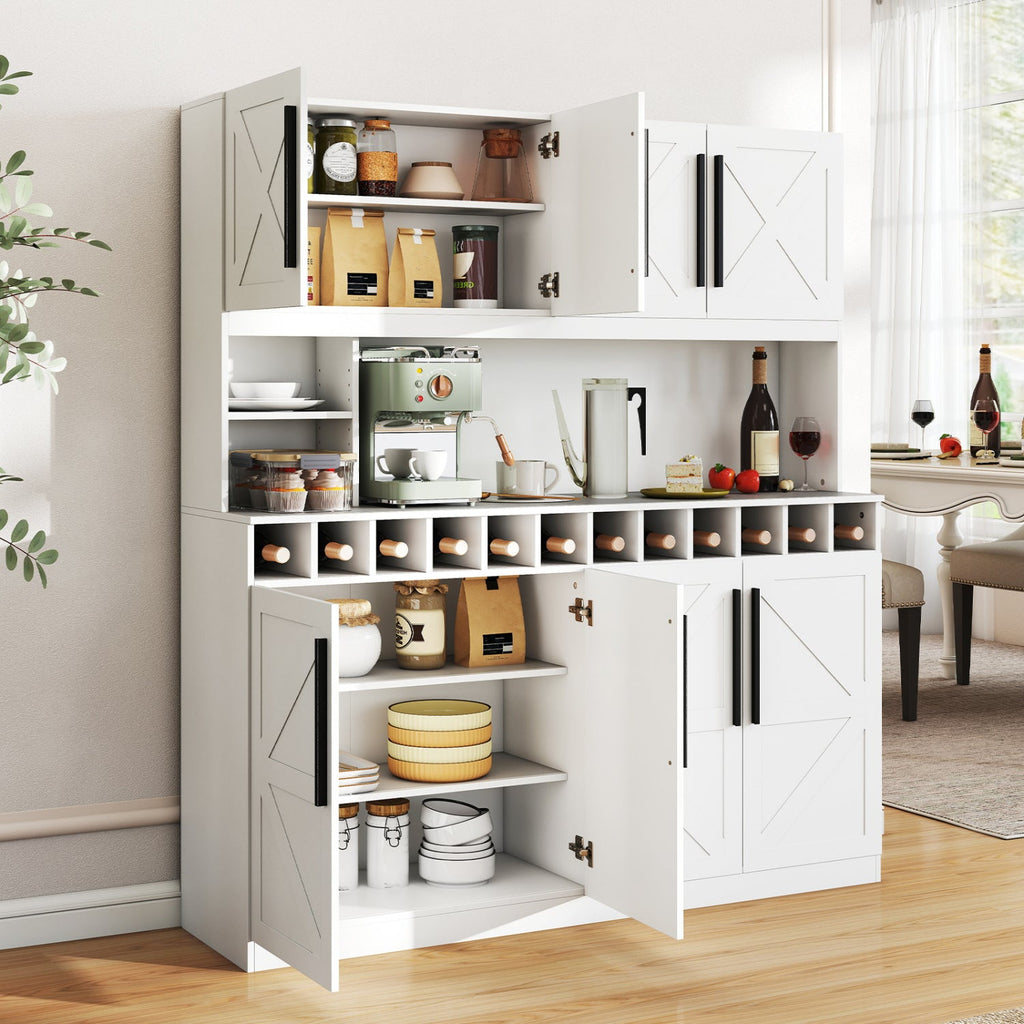 70 Inch Farmhouse Pantry Cabinet Kitchen Buffet Hutch with 4 Cabinets