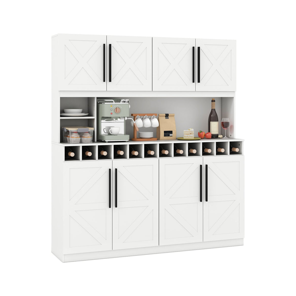 70 Inch Farmhouse Pantry Cabinet Kitchen Buffet Hutch with 4 Cabinets