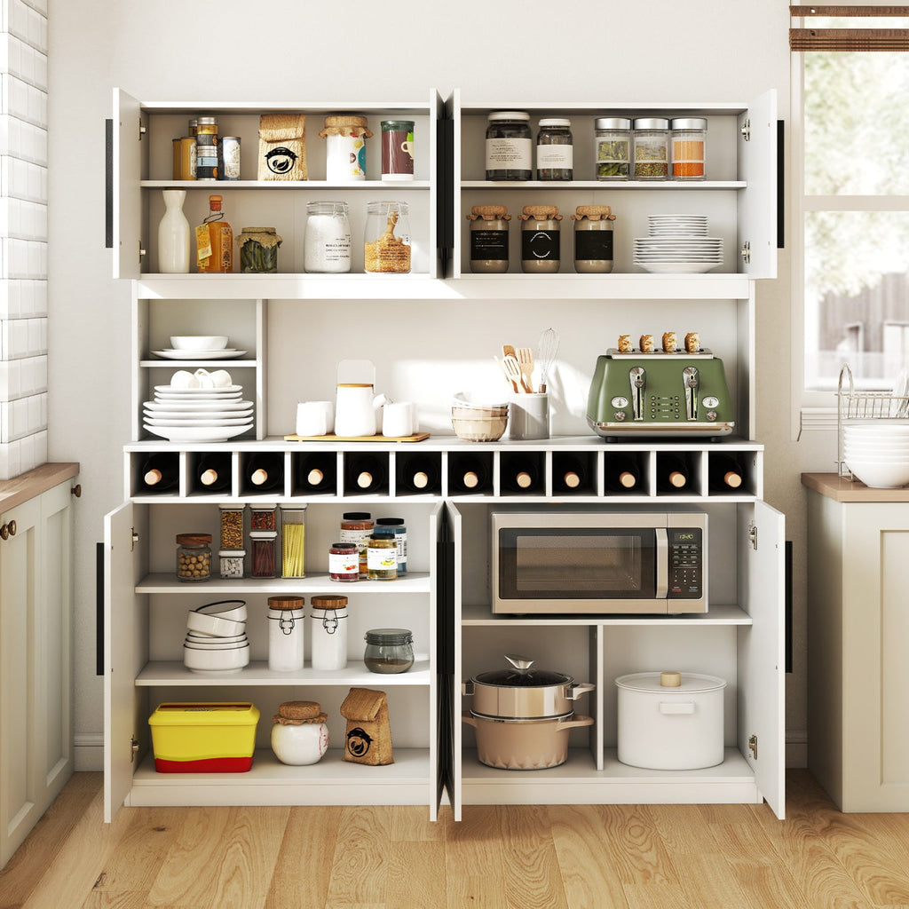 70 Inch Farmhouse Pantry Cabinet Kitchen Buffet Hutch with 4 Cabinets