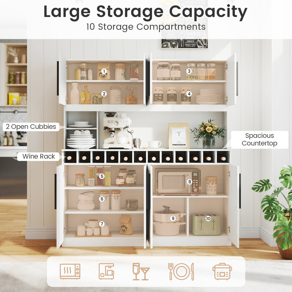70 Inch Farmhouse Pantry Cabinet Kitchen Buffet Hutch with 4 Cabinets