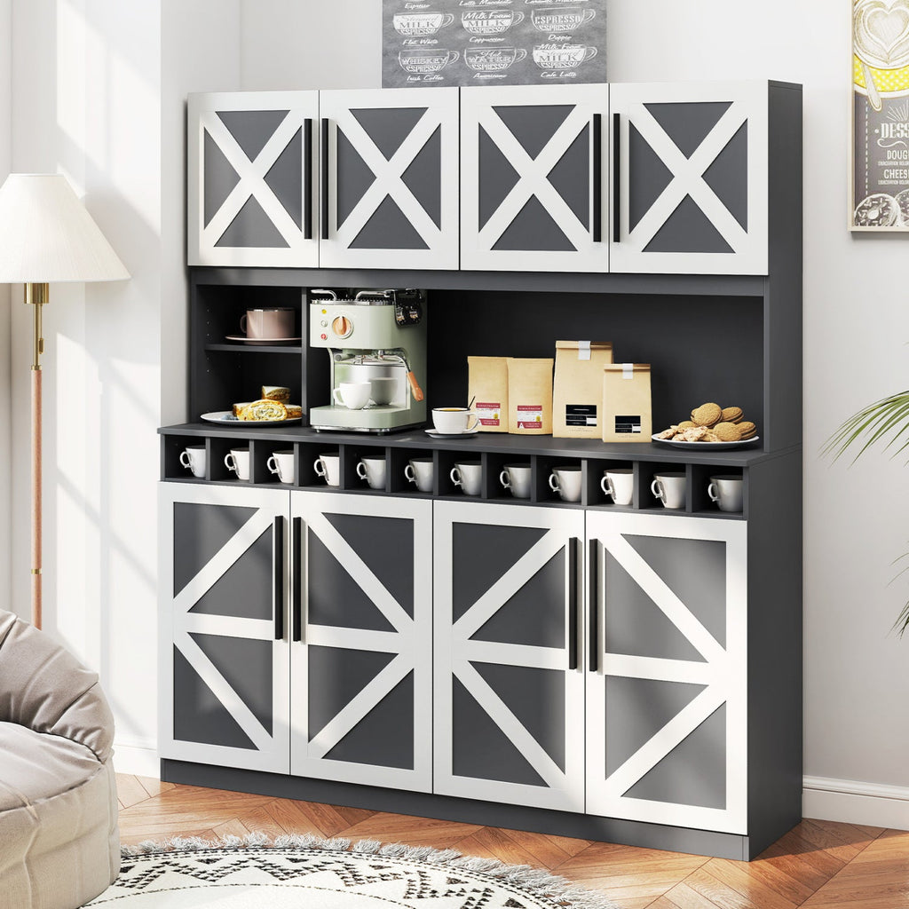 70 Inch Farmhouse Pantry Cabinet Kitchen Buffet Hutch with 4 Cabinets