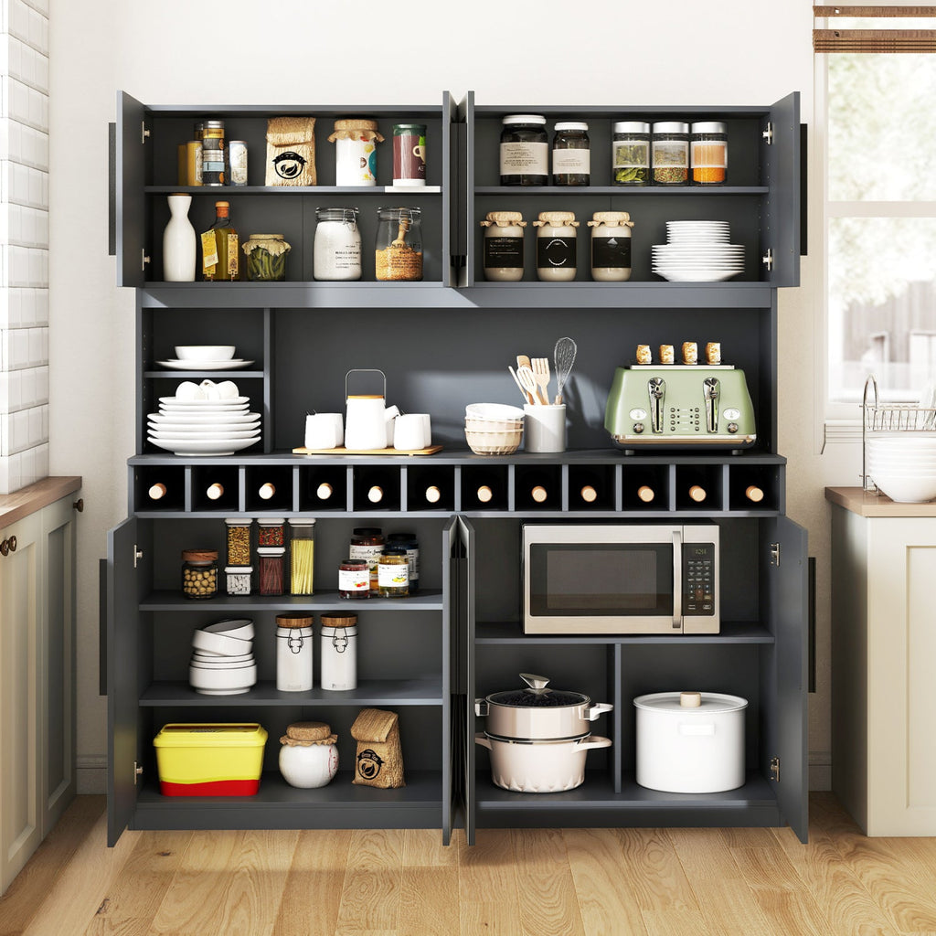 70 Inch Farmhouse Pantry Cabinet Kitchen Buffet Hutch with 4 Cabinets