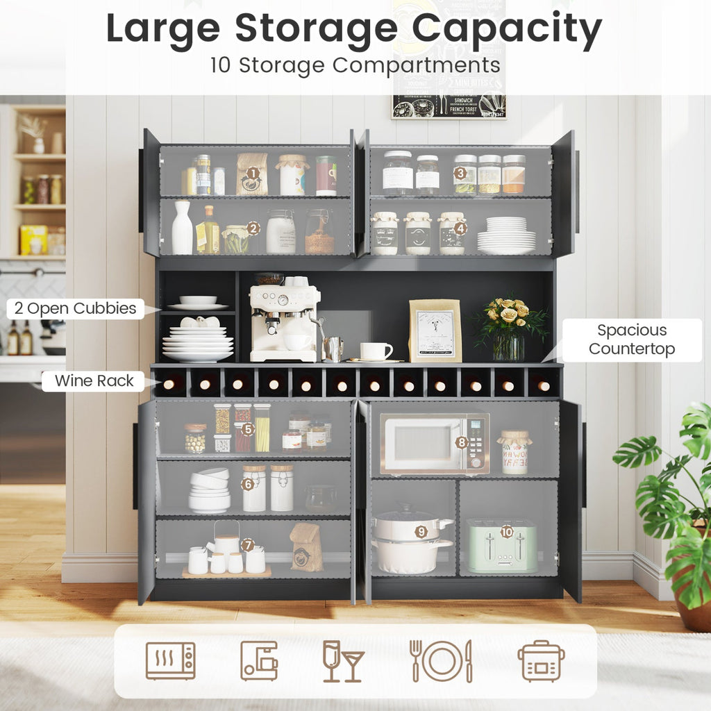 70 Inch Farmhouse Pantry Cabinet Kitchen Buffet Hutch with 4 Cabinets