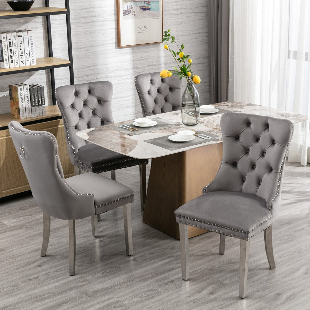 Modern Velvet Upholstered Dining Chairs - Set of 2