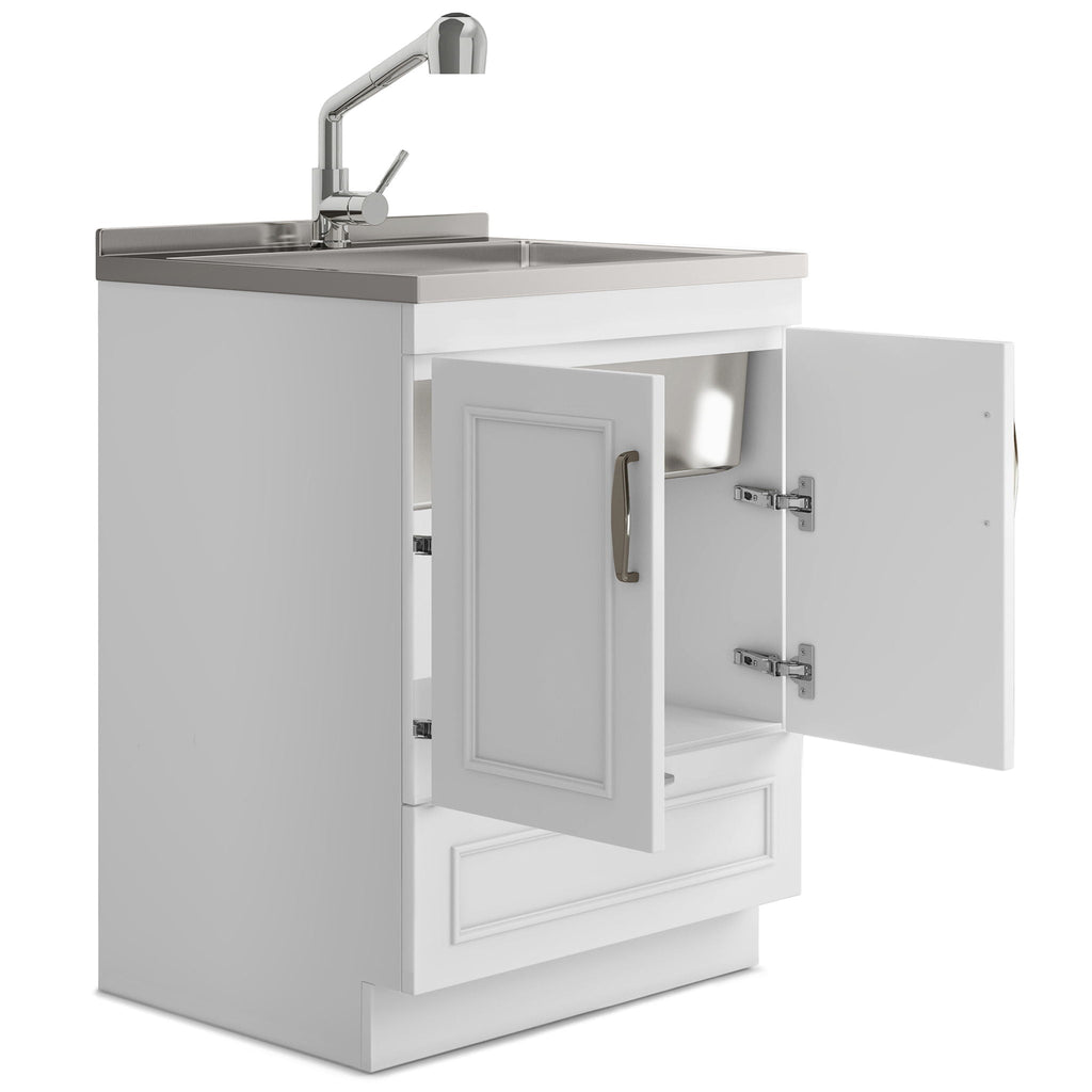 Laundry Cabinet With Faucet And Sink - White