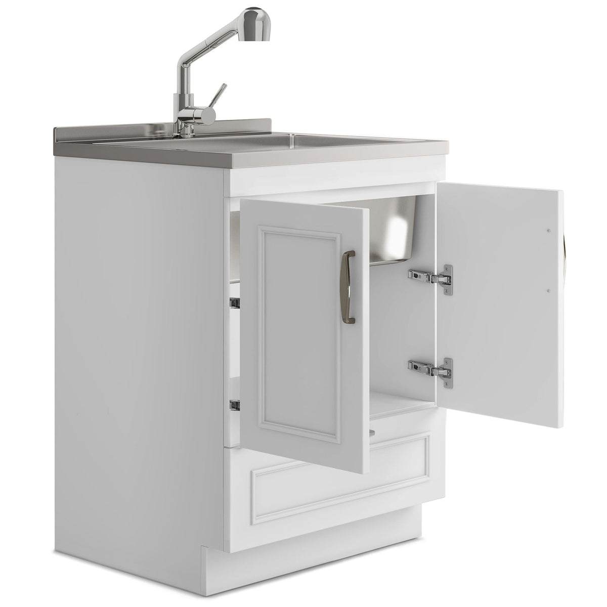 Laundry Cabinet With Faucet And Sink - White