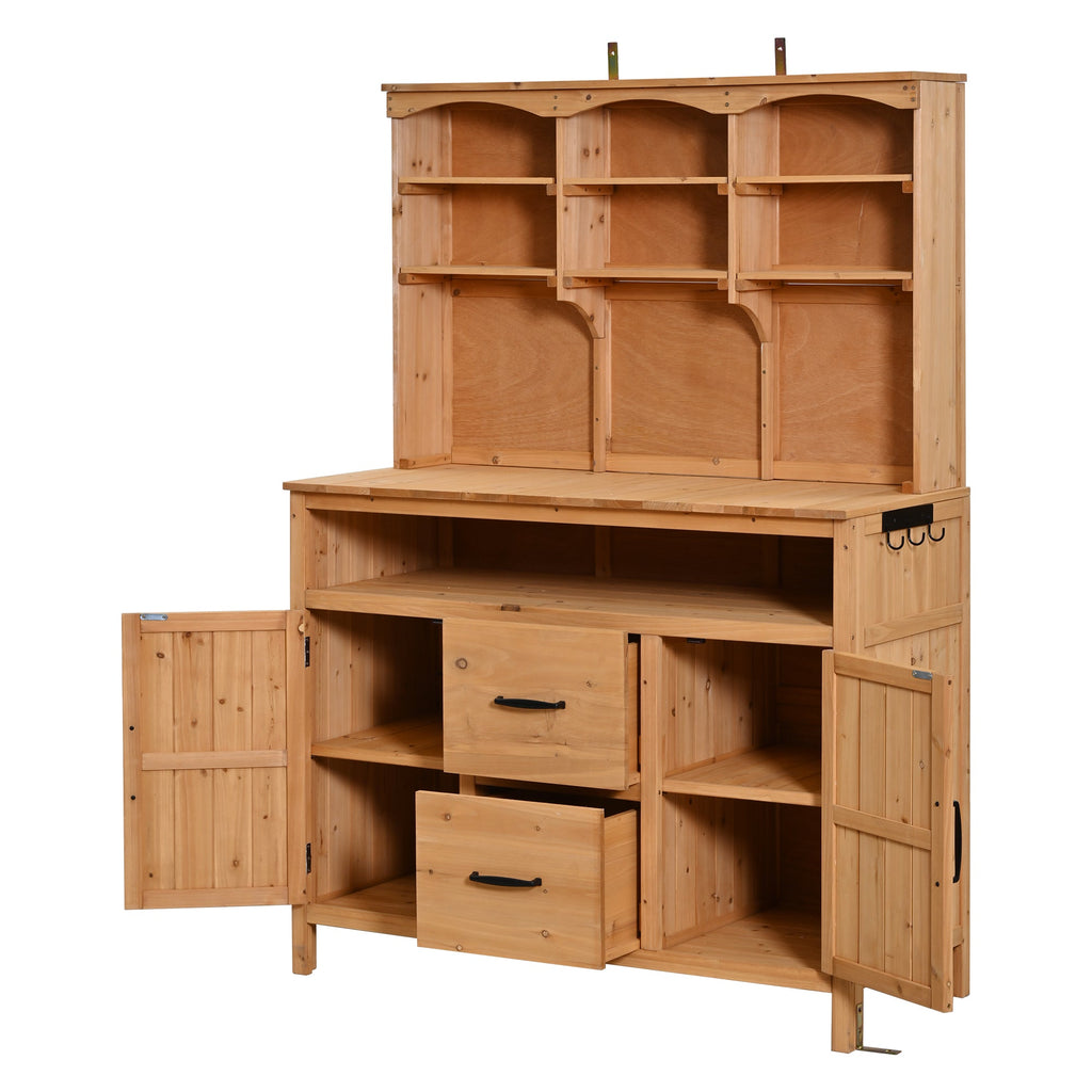 Large Fir Wood Potting Bench with Hutch, Cabinets & Drawers