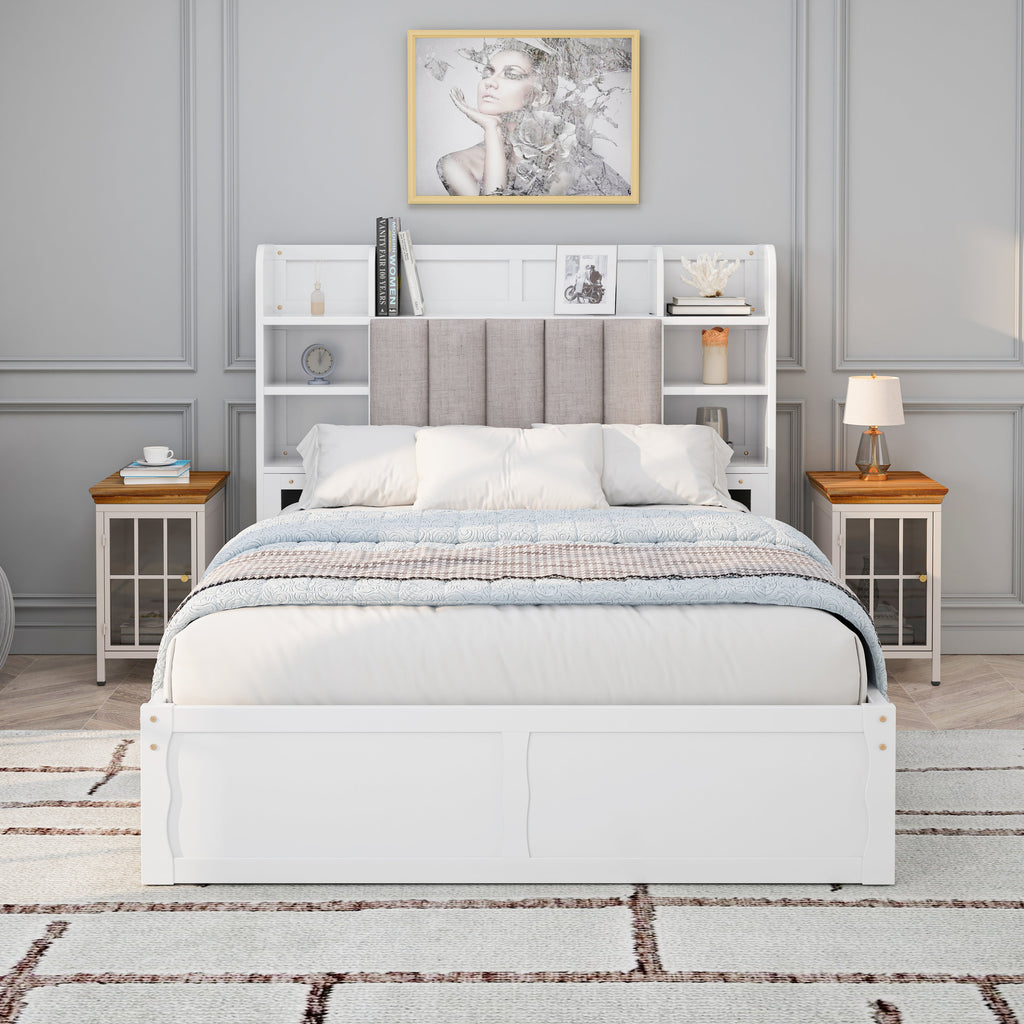 Multi-functional Full Size Bed Frame with 4 Under-bed Portable Storage Drawers
