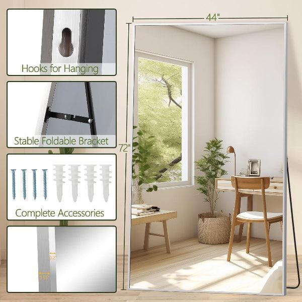 Silver Oversized Full Length Mirror – Aluminum Floor Mirror