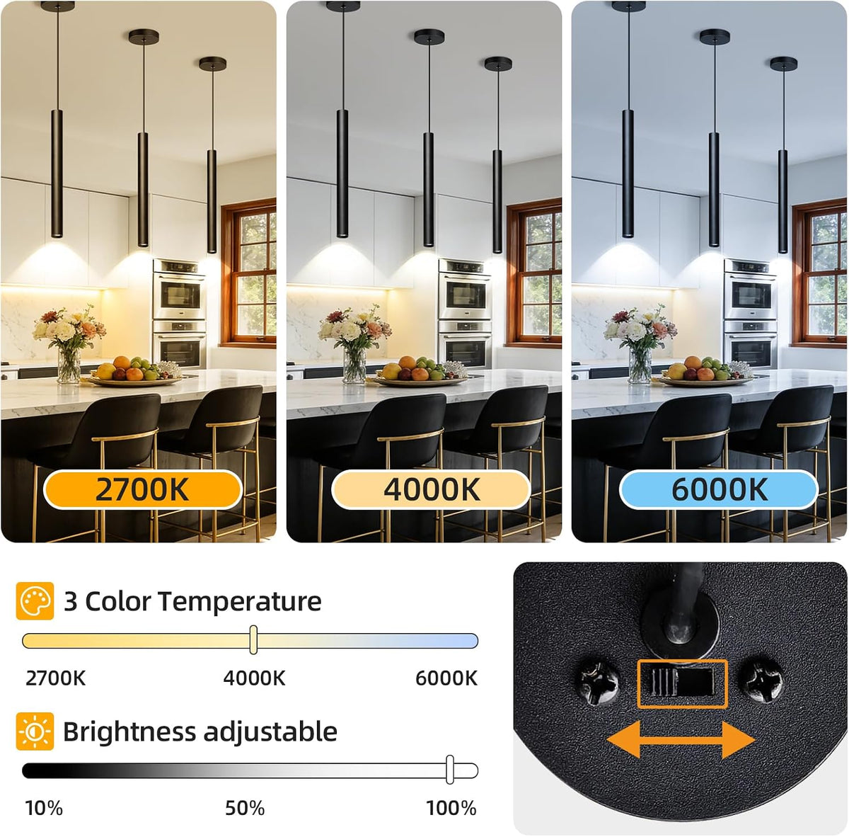 Dimmable LED Kitchen Island Lighting, 2700K-6000K Adjustable