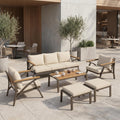 6-Piece Patio Furniture Set with Steel Frame Sofa & Acacia Wood Table