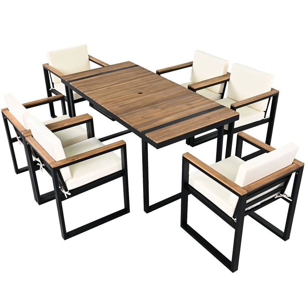 7 Pieces Dining Set Table And Chair Set With And Removable Cushions For Patio