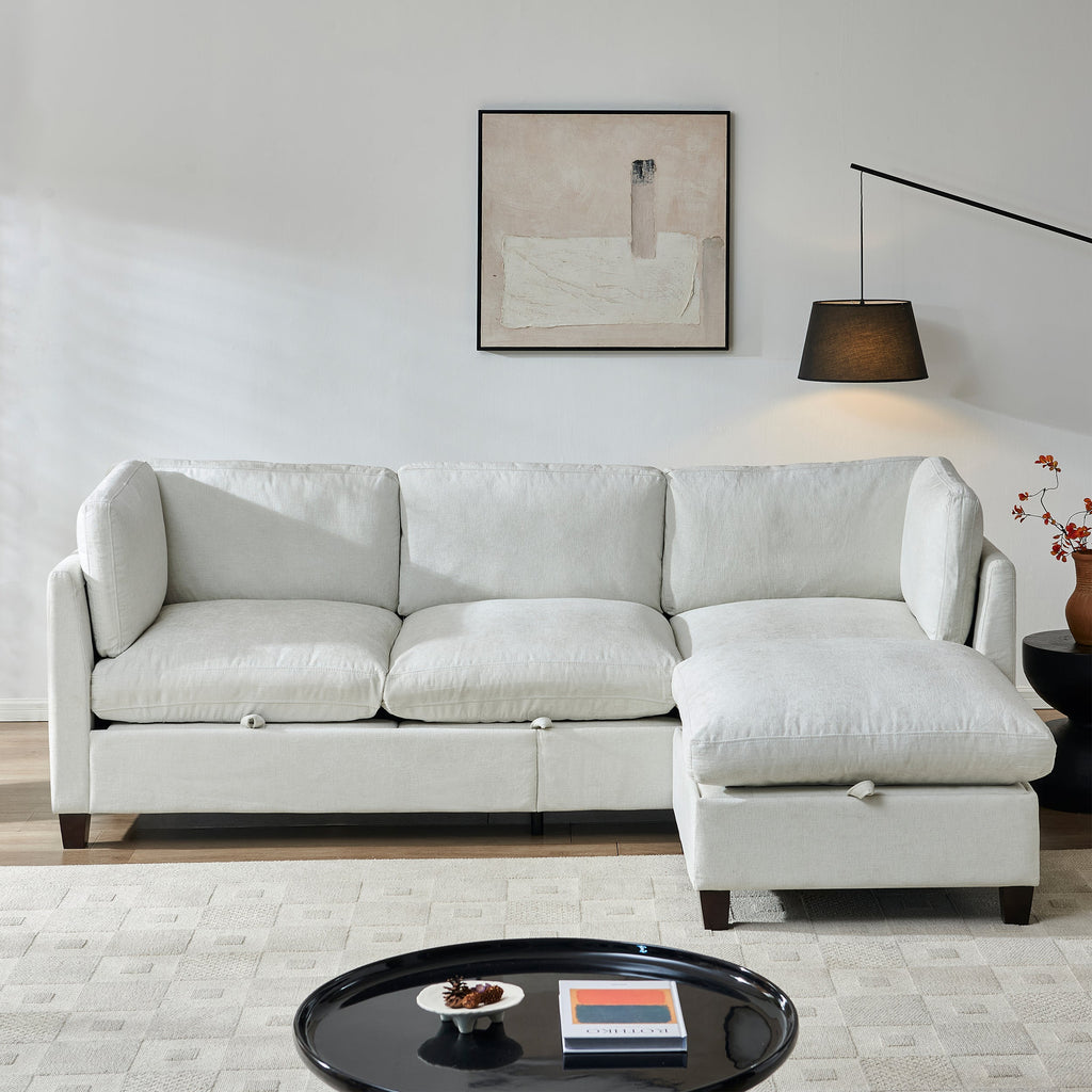 96.5" Sectional Couch, Upholstered Soft Chenille Fabric Sofa