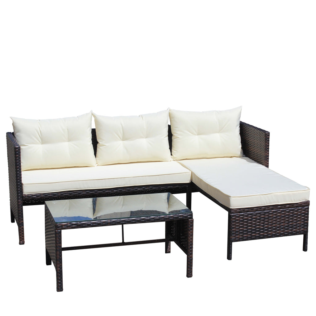 Patio 3-Piece Conversation Set with Wicker Rattan Sectional Sofa