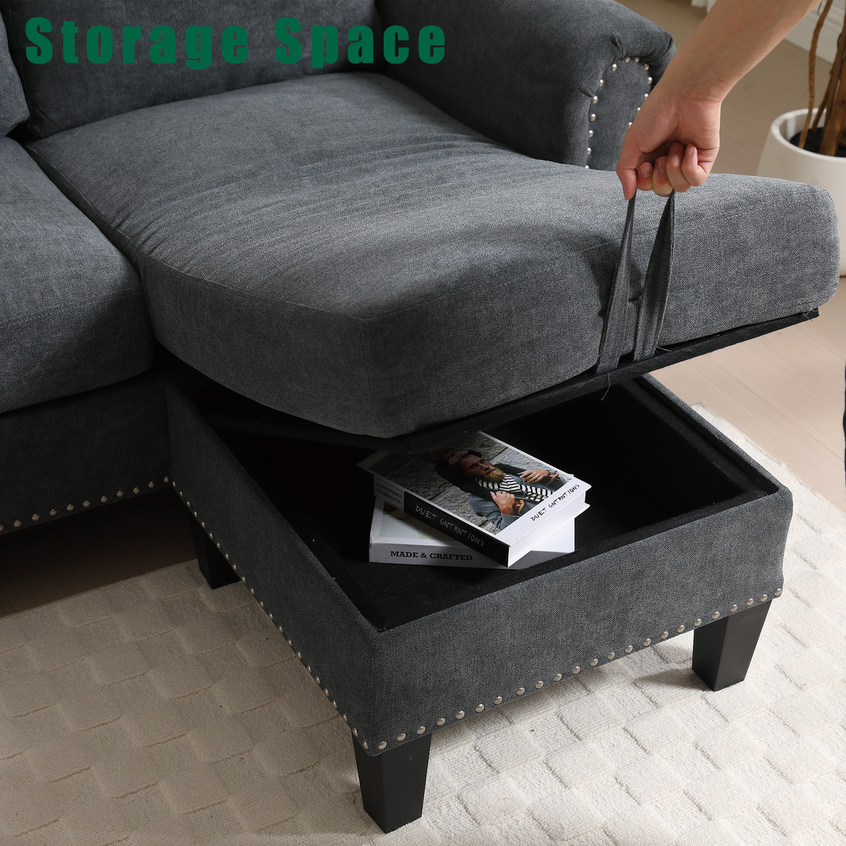 Convertible Sectional Sofa with Storage, L-shaped sofa Modern Linen Fabric