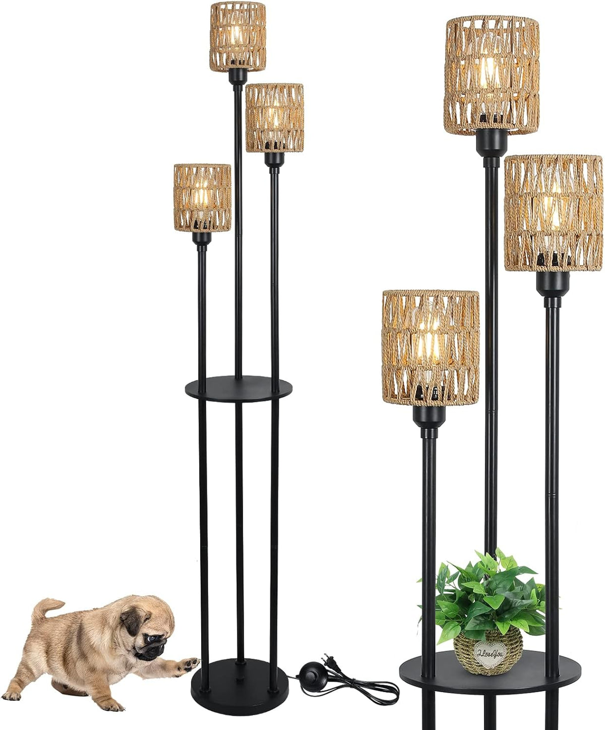 Boho Floor Lamp with Shelves 3-Lights