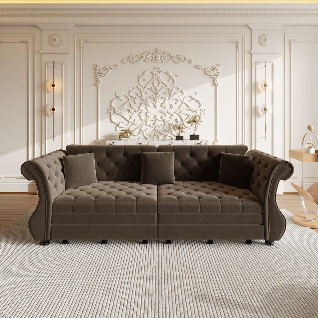Oversized Chesterfield Pull Out Sofa Bed with Flower Tufting