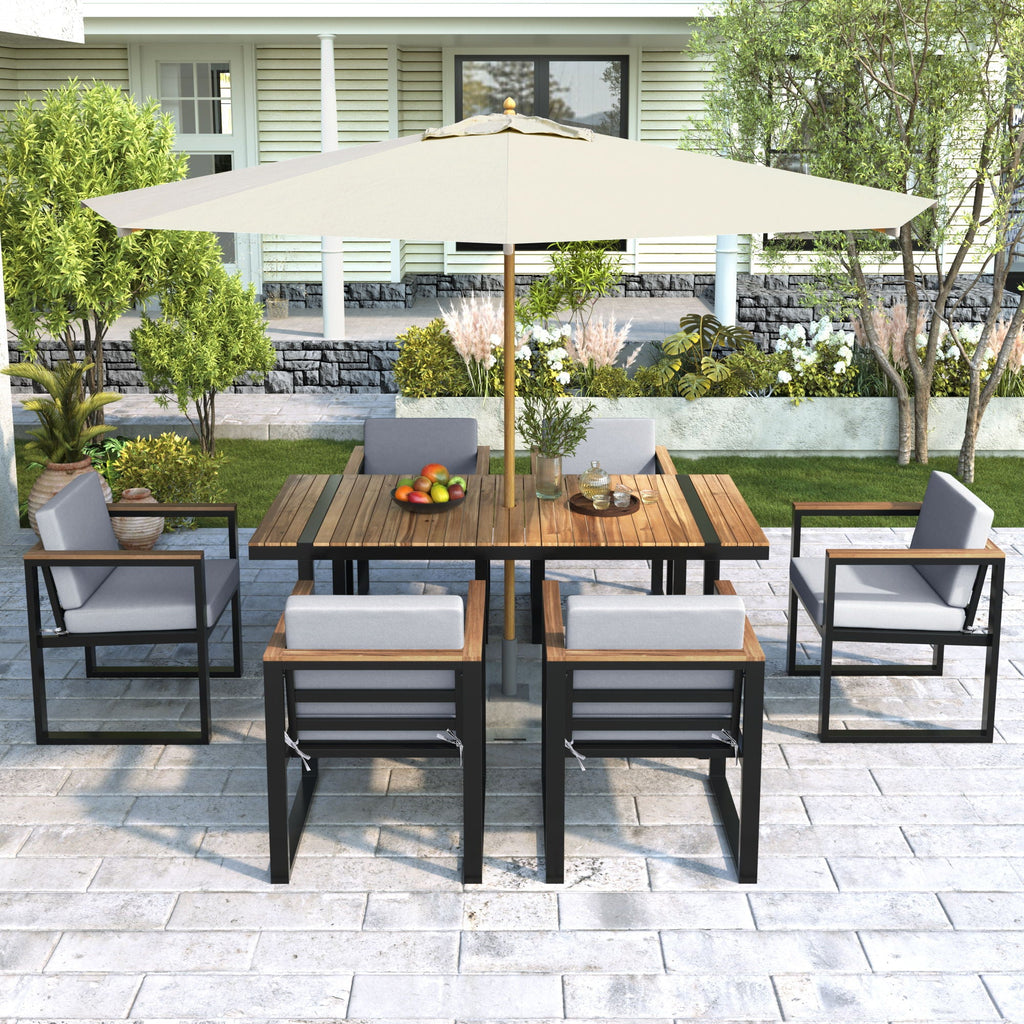 7 Pieces Dining Set Table And Chair Set With And Removable Cushions For Patio