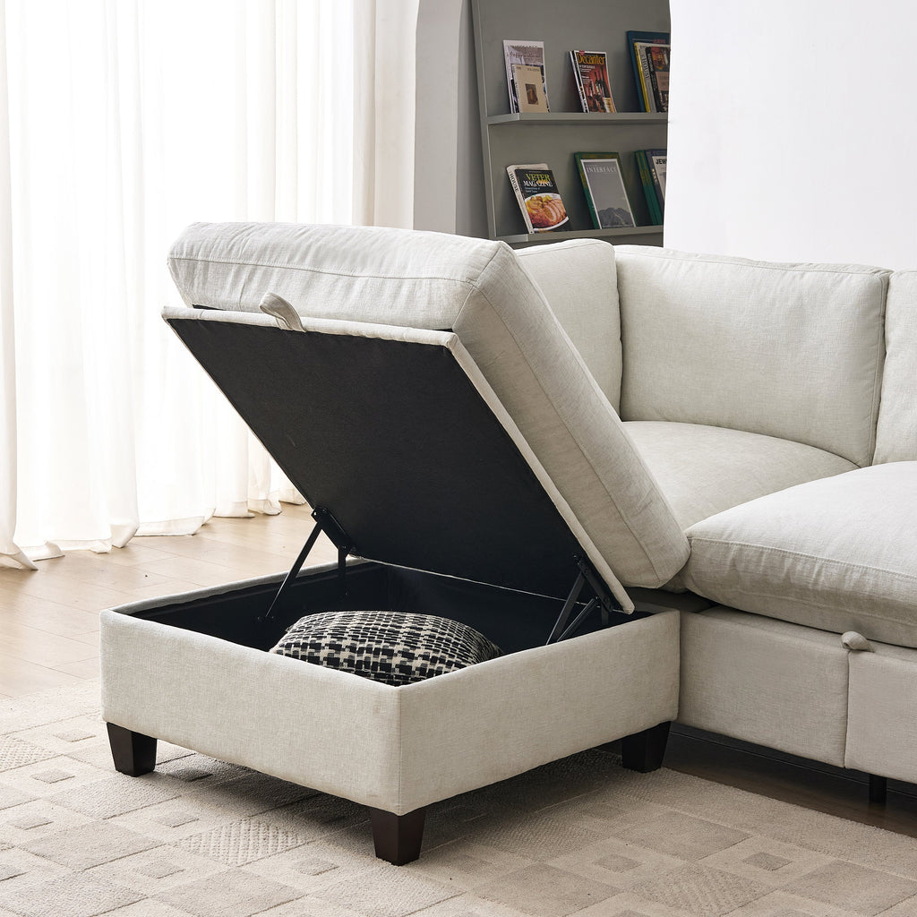 96.5" Sectional Couch, Upholstered Soft Chenille Fabric Sofa