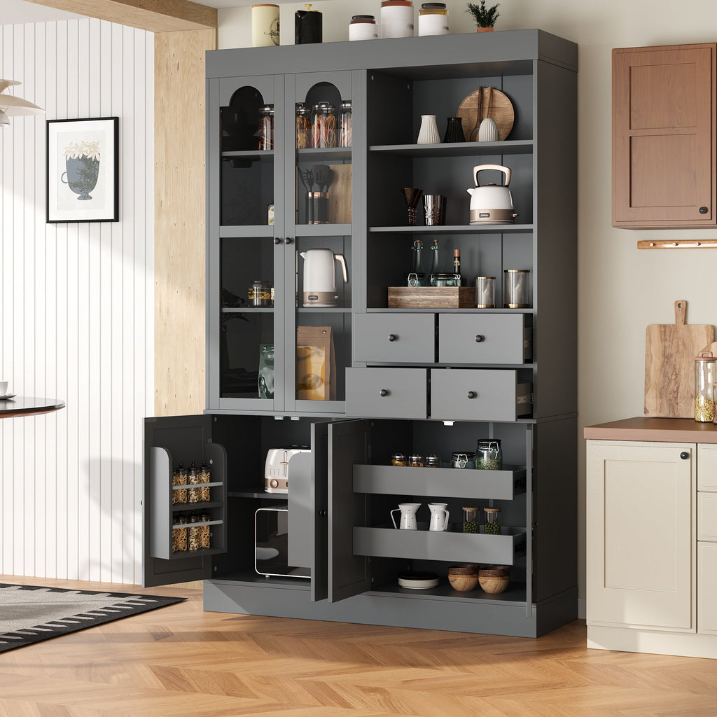 Freestanding Buffet With Hutch - Tall Kitchen Pantry Cabinet